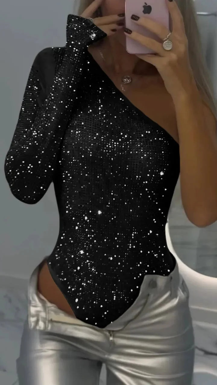 Body de un solo hombro con diamantes