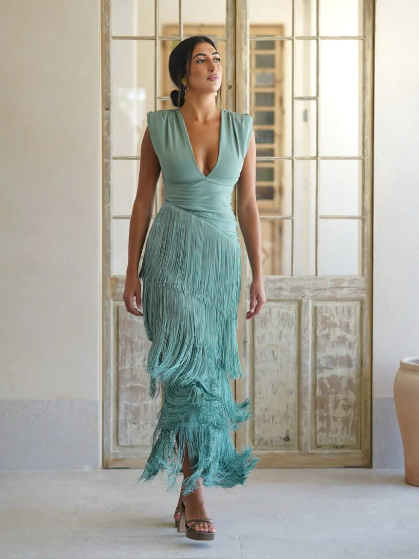 VESTIDO FLECOS SALVIA